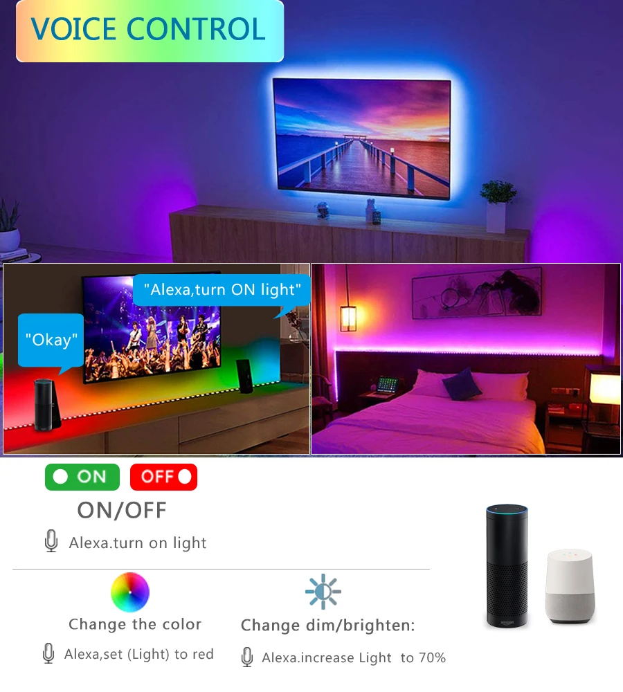 Умная музыкальная Wi Fi с Alexa $ Google Home прокладки СИД светильник гибкая лента ФИТА RGB 5