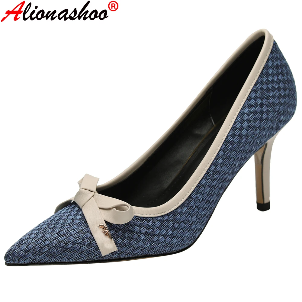 

Aliona Shoo Elegant Women Shoes 2021 Newest Cow Leather High Heels Pumps For Girls Spring Sahllow Wedding Party Basic Shoes Wome
