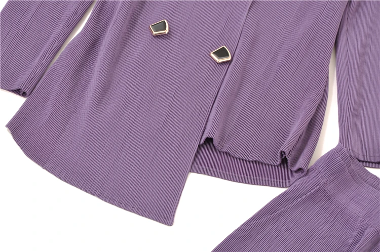 

HOT SELLING Miyake fold fold half sleeve Double breasted irregular coat + wide-legged pants Two-piece suit IN STOCK