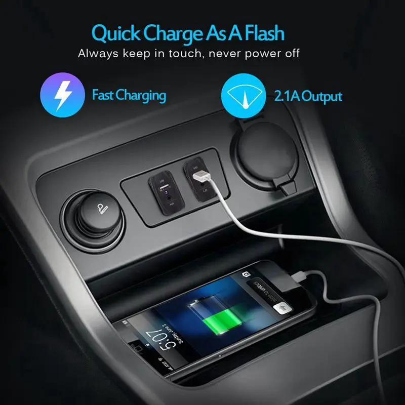 Универсальный Рокер Стиль 2.1A USB Автомобильное зарядное устройство с 3 5 мм AUX порт