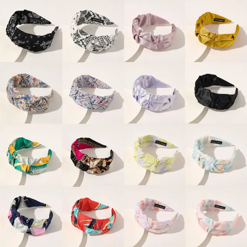 

Leopard Tie-dye Pleated Hair Hoop Hair Accessories Women Headband Floral Chain Print Solid Color Wide-brim Knotted Head Hoop