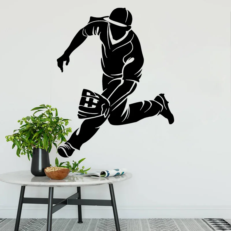

Baseball Player Wall Decals Catcher Vinyl Sticker Boys Room Decoration Removable Personnalized Murals Sports C7019