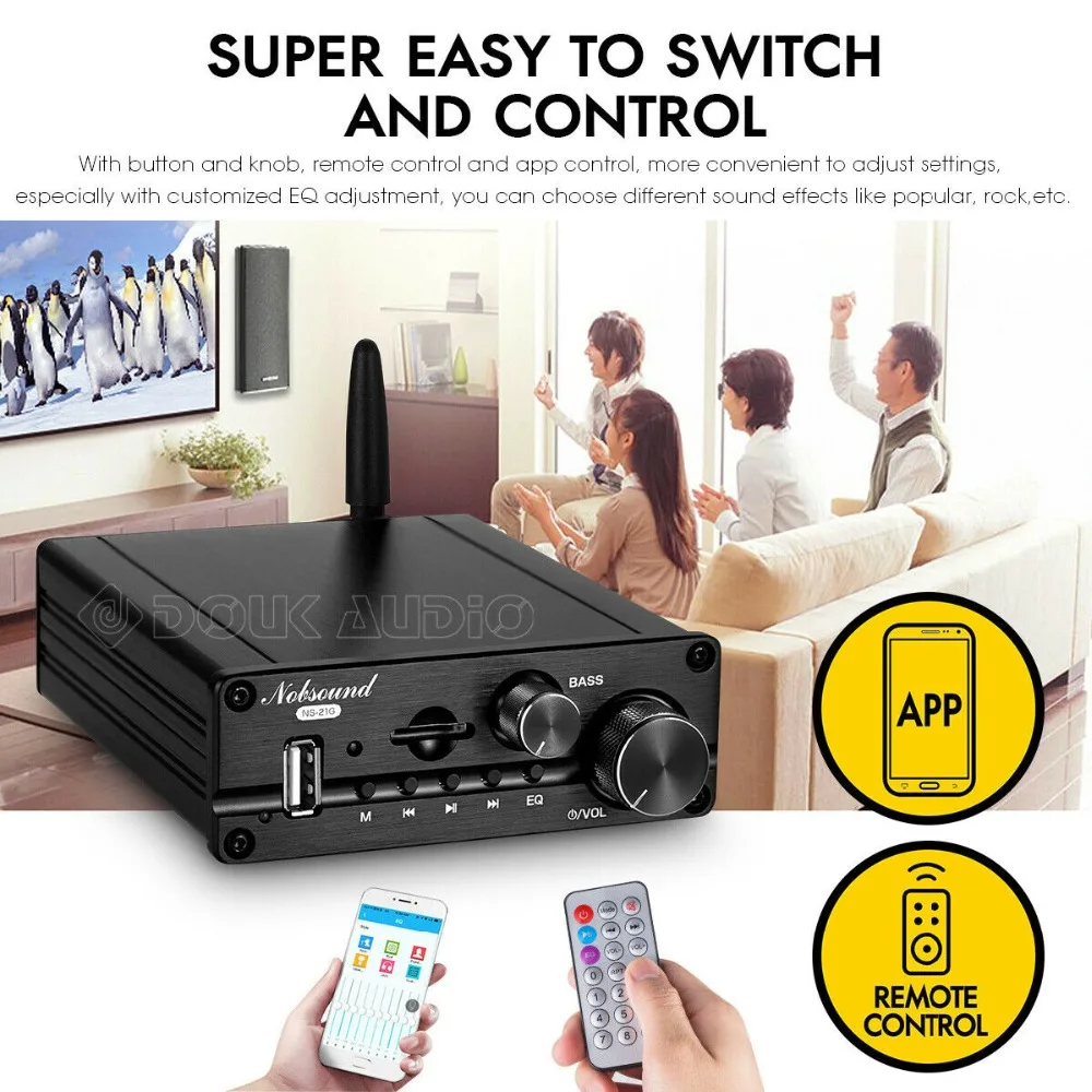 Nobsound Mini Bluetooth 5,0 усилитель мощности HiFi стерео аудио сабвуфер Класс D 2,1 канал, Amp USB/AUX музыкальный плеер
