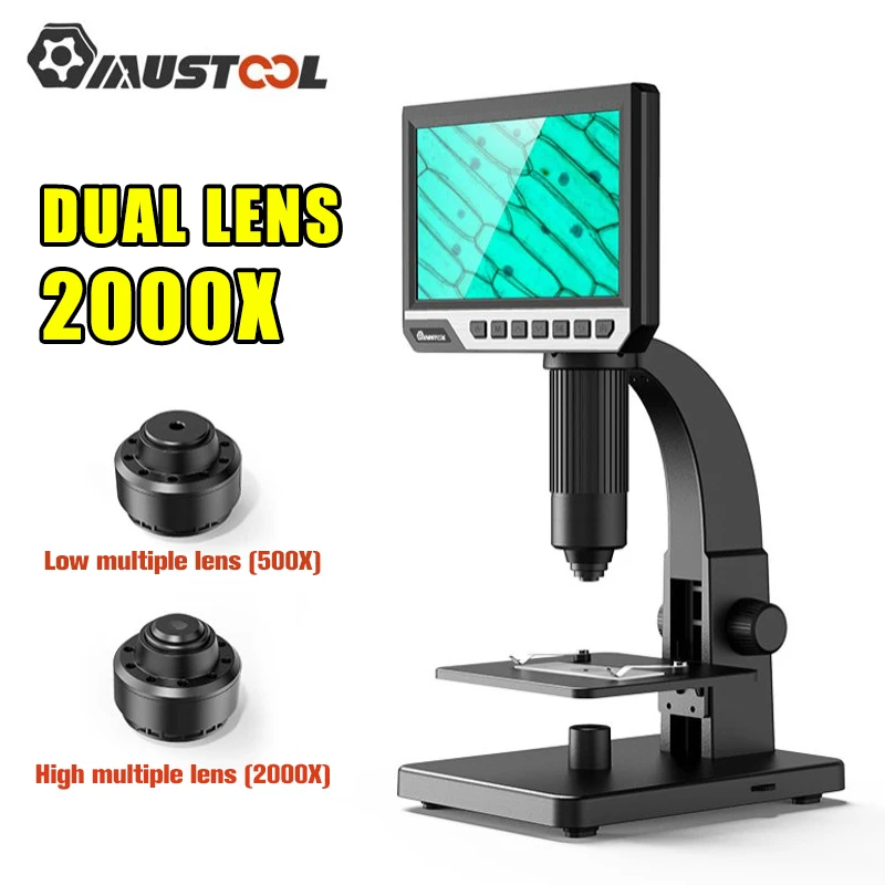 

2000X Dual Lens Digital Microscope 7-inch HD IPS Large Screen Multiple Lens Observation Support Computer Viewing