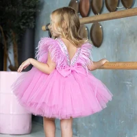 puffy layers baby girl dress pink feather tulle princess girls dresses birthdy party communion dresses cute kid gown