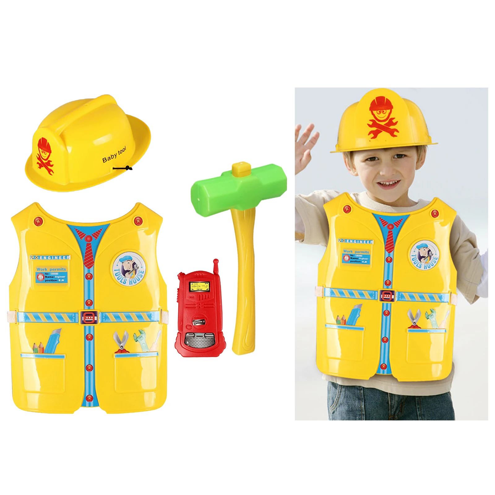 

4Pcs/Set Construction Worker Costume Kids Role Play Dress up Set for Toddlers