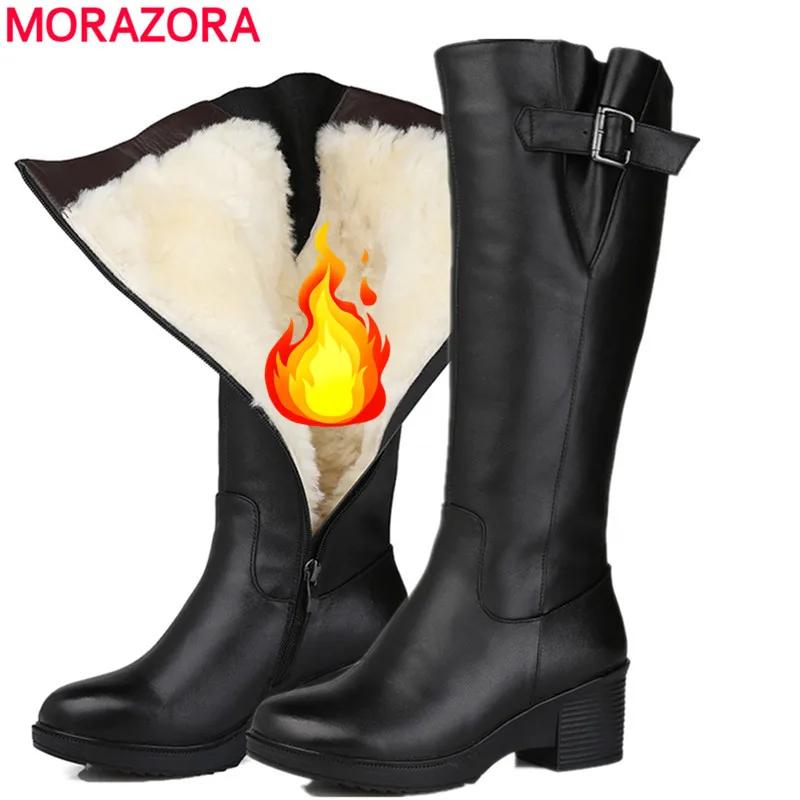 

Женские сапоги из натуральной кожи MORAZORA, черные сапоги из натуральной кожи, на высоком каблуке, размер 35-43, зимний сезон 2019