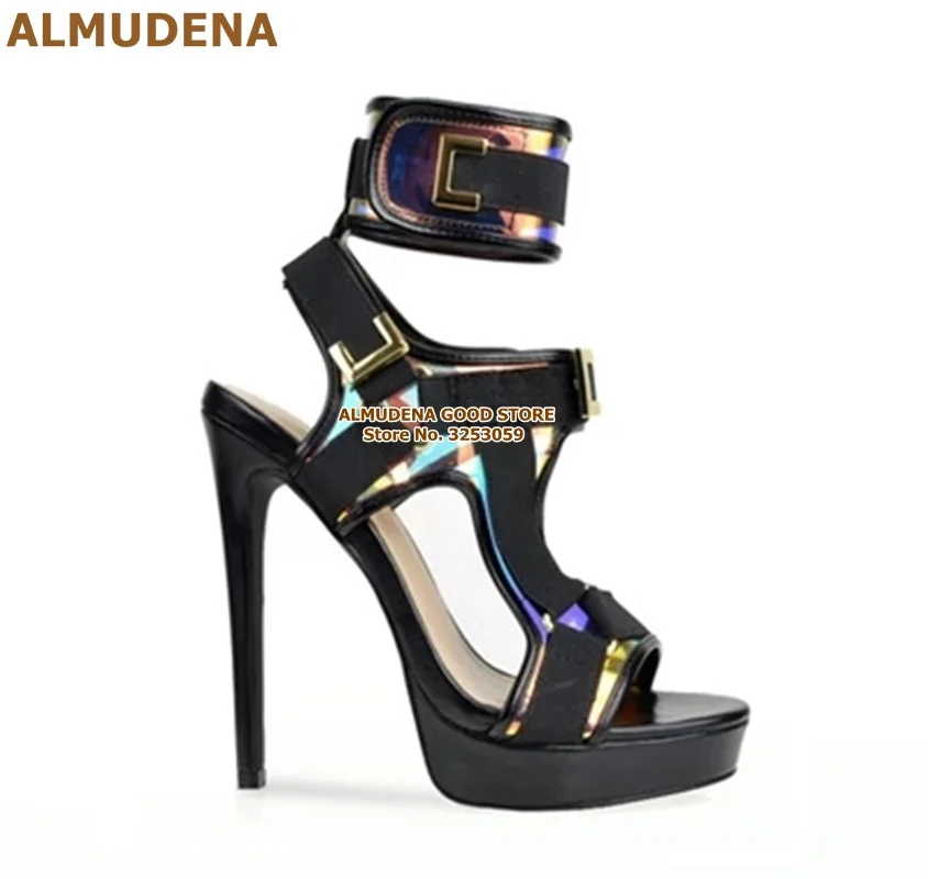 as picture ALMUDENA/новейшая модель; Босоножки на платформе с ремешком и пряжкой; цвет желтый, розовый; гладиаторские туфли для вечеринки на платформе; модельные туфли-лодочки с вырезами и металлическими украшениями - Цвет: as picture