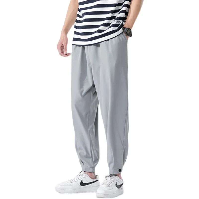 

Ice silk pants men's trend loose summer thin corset casual pants drape elastic men's Capris loose