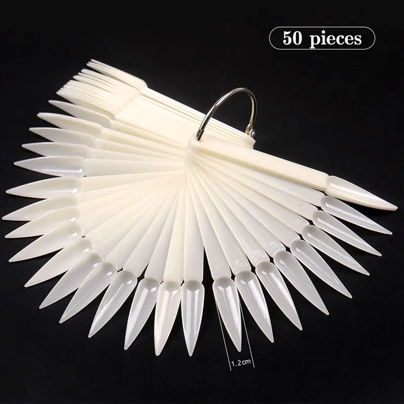 

50 Pieces Color Card Fake Nail Tips Fan Transparent White Fake Nail Tips Manicure Nail Art Practice Display Design Tools