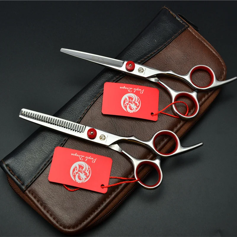 2pcs+bag 6.0 Inch Hair Scissors Pro Tesoura Hairdressing Styling Tools Salon Cutting Straight Thinning Bag Case
