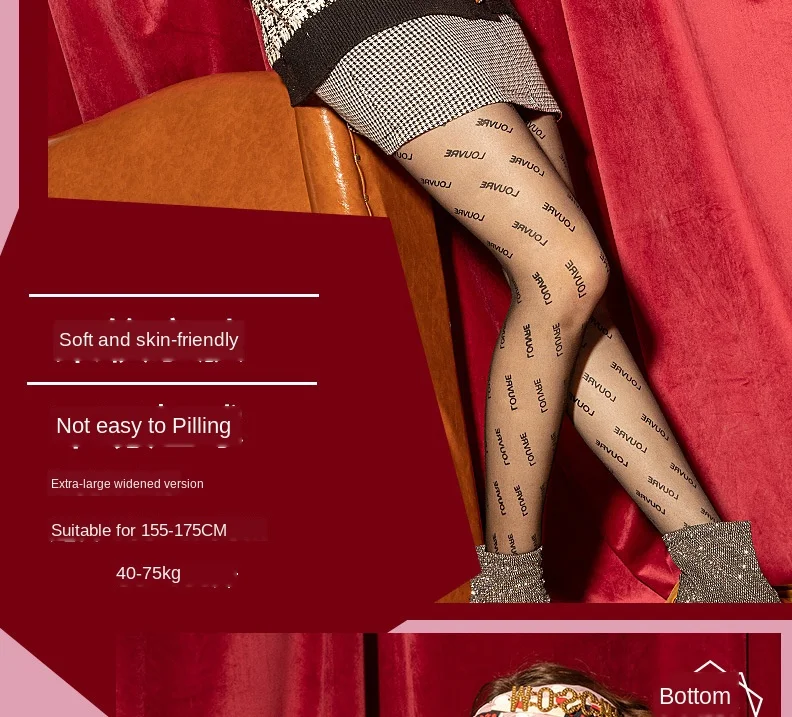 

Women Black English Letters Tights Ultra-thin Party Club Fashion Letter Classic Silk Tights Sexy Pantyhose