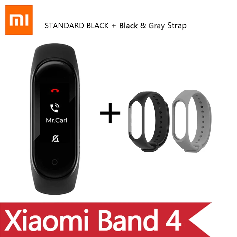 Ad black Grey Strap Умный Браслет OriginalXiao mi Band 4 на английском, испанском и русском языках, 3 цвета, AMOLED экран, mi band 4, Smartband, fitness Traker - Цвет: Ad black Grey Strap