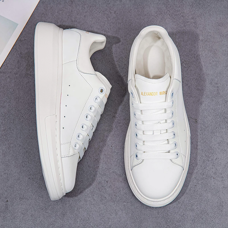 Online Sepatu Pria Kasual Populer 2021 Sepatu Kulit Asli Pria Kulit Putih Sneakers Berenda Pria Sneakers Kasual Pria Antiselip