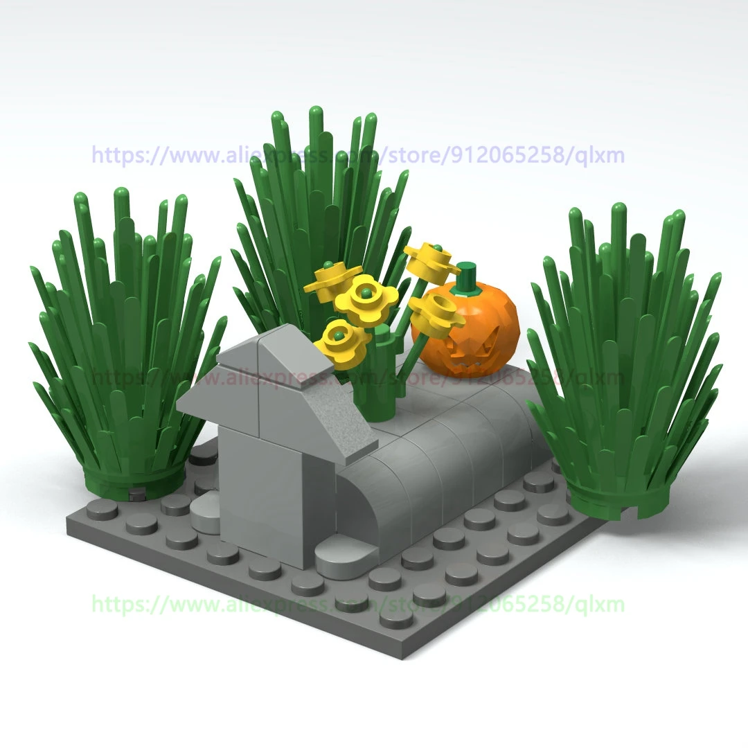 

Гравировка кубики MOC строительный блок сборные детали с растениями трава гробница Хэллоуин Ужасы украшения творческие игрушки