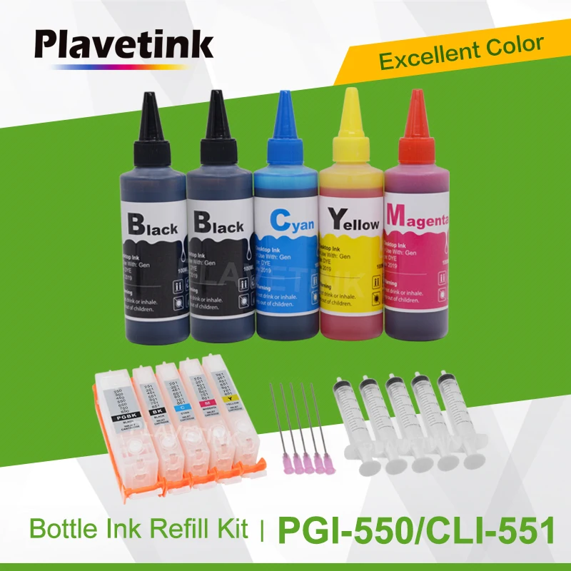 

Plavetink PGI-550 Dye Ink Refill Kits + Refill Cartridge For Canon PGI 550 CLI 551 XL PIXMA MG7550 Ip7250 MX925 IX6850 Printer