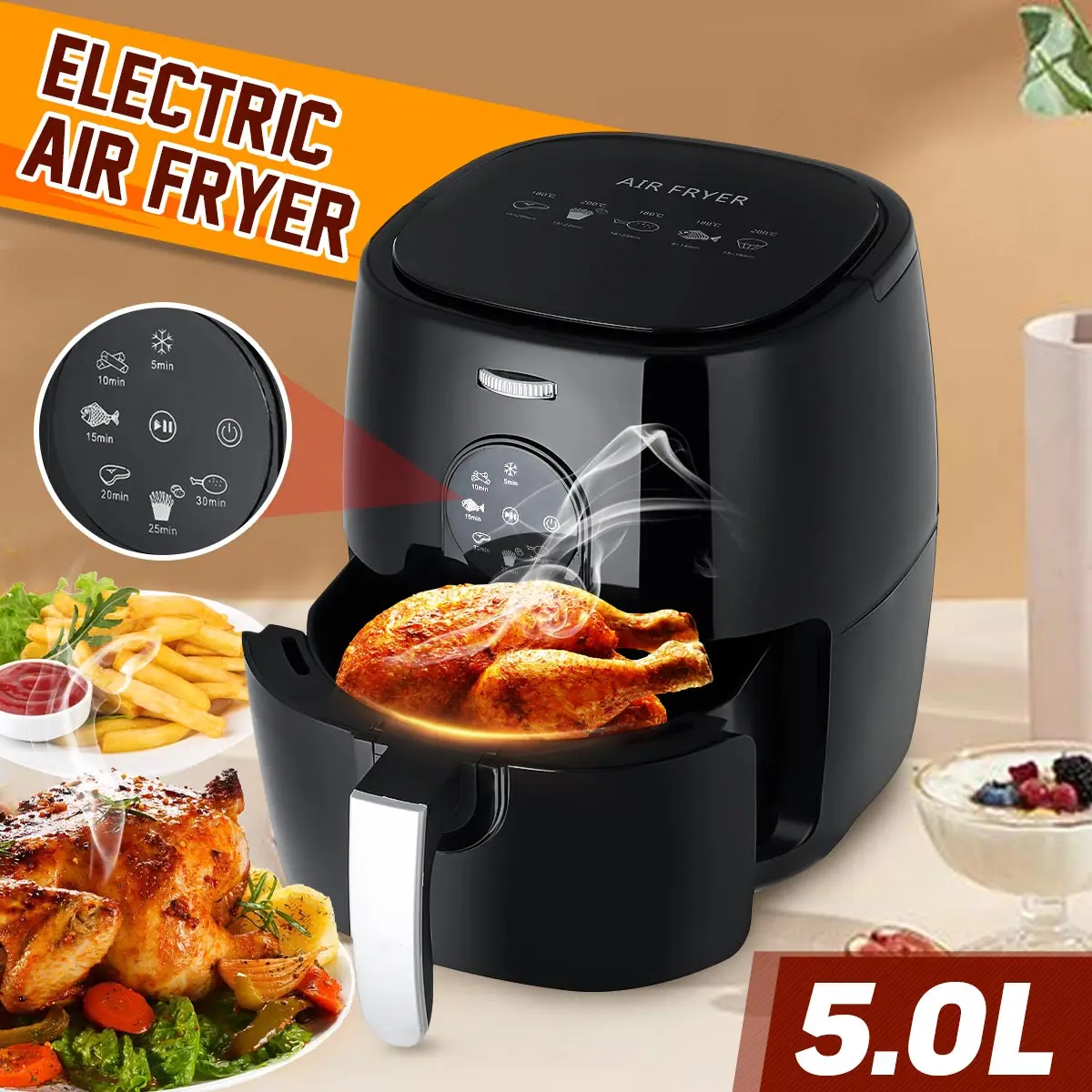 

1350W 5L Health Fryer Cooker Smart Touch LCD Airfryer French Pizza Oil Free Air Fryer Multi function Smart Fryer for French CF13
