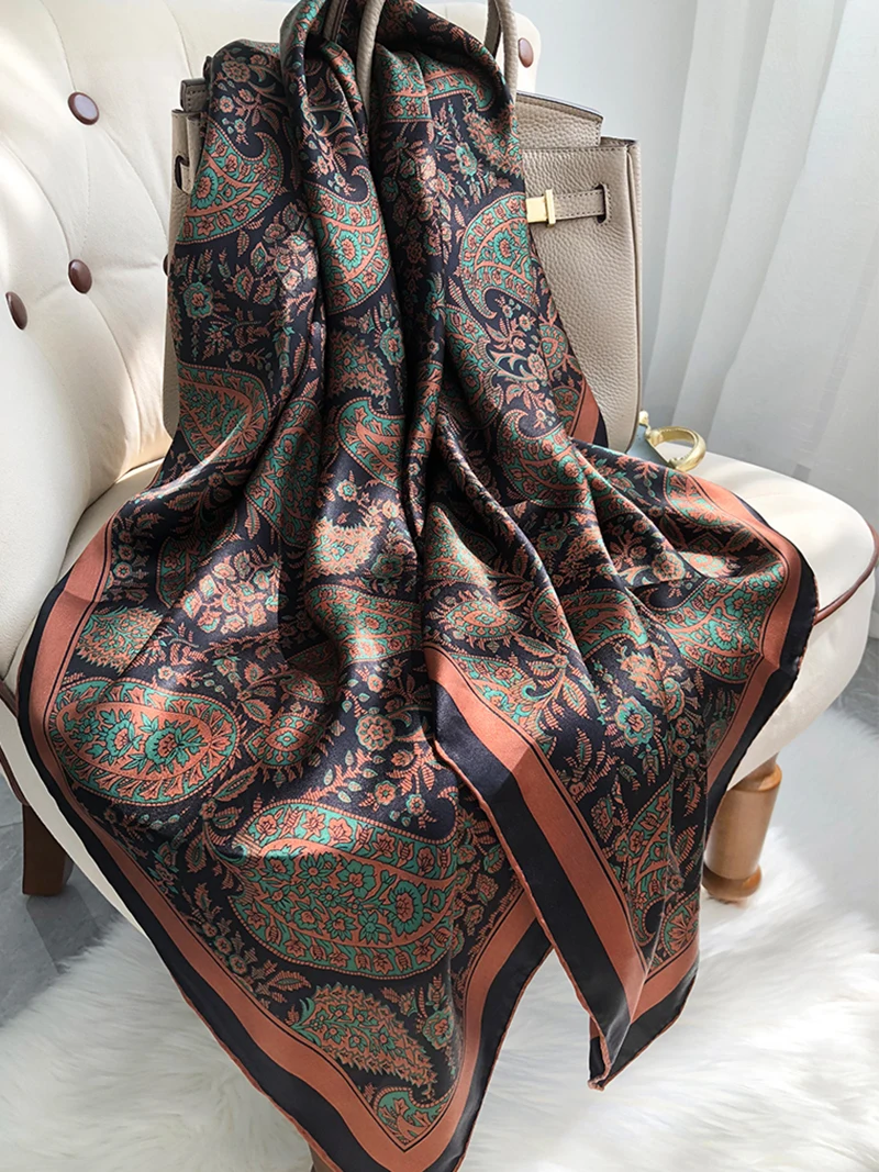 

Luxury brand Autumn winter women New style Fashion Color matching Print silk scarf lady Popular headcloth beach shawl