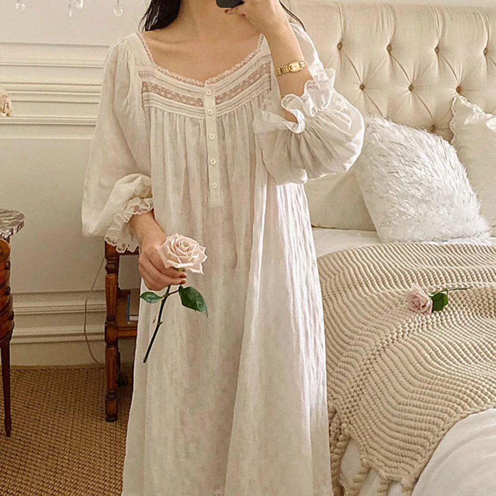 New Arrivals Retro Palace Homewear Women's White Nightdress Spring Autumn Summer Sweet Princess Elegant Vintage Nightgown