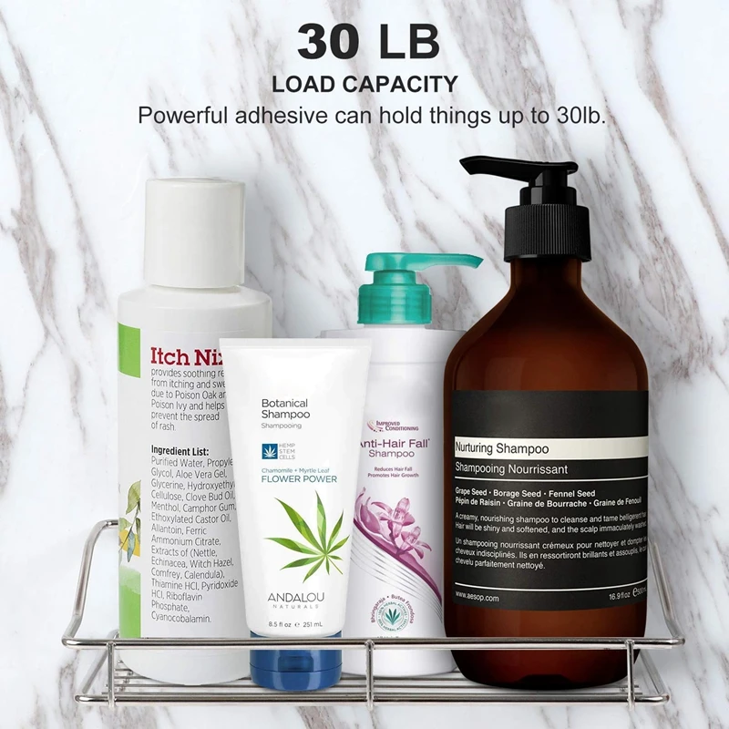 Bathroom Shelf Wall Mounted Shower Caddy Traceless Adhesive No Drilling Storage Organizer Rack Stainless Steel Kitchen Bathro | Дом и сад