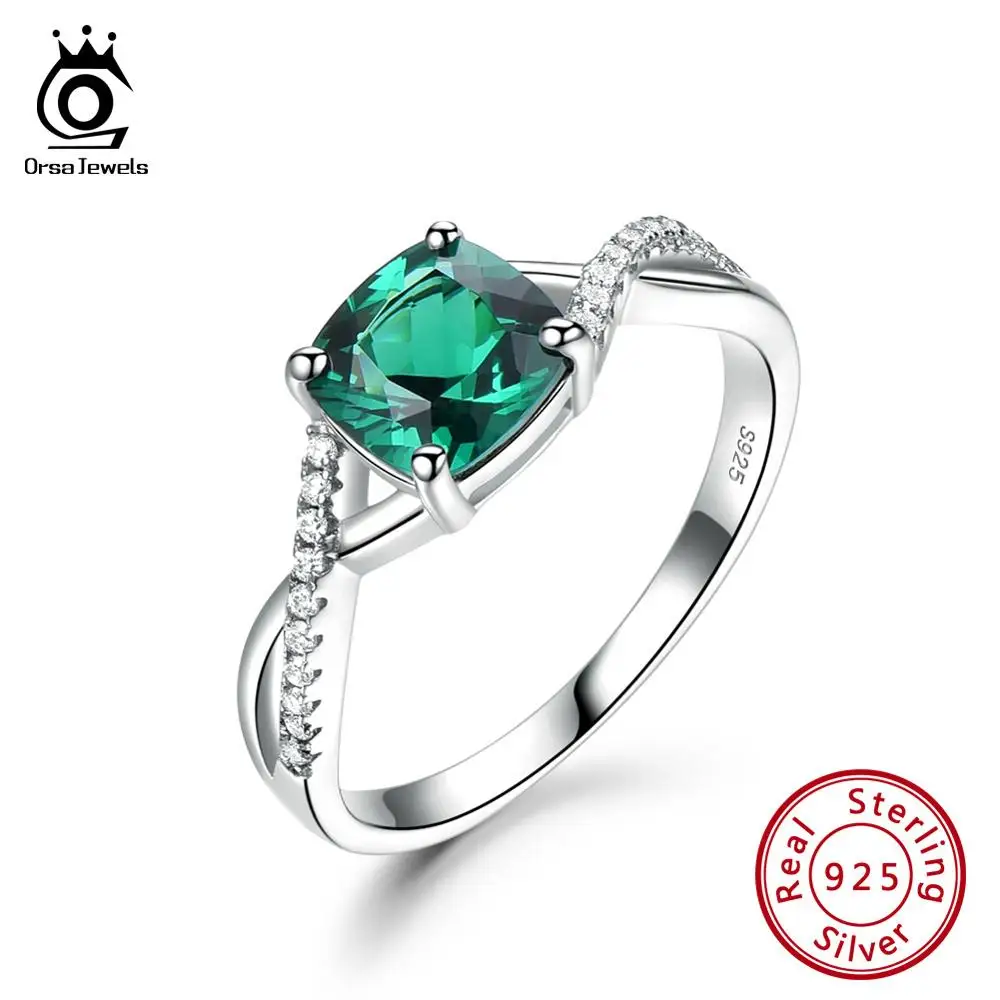 ORSA JEWELS изысканное кольцо из стерлингового серебра 925 пробы женское Изумрудное кольцо с квадратным вырезом спиральное кольцо в форме волны юбилей ювелирные изделия VSR20