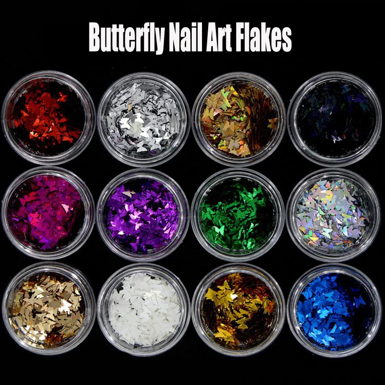 12 банок/набор 2 стиля голографические бабочки свободные блестки 3 мм УФ смола гель