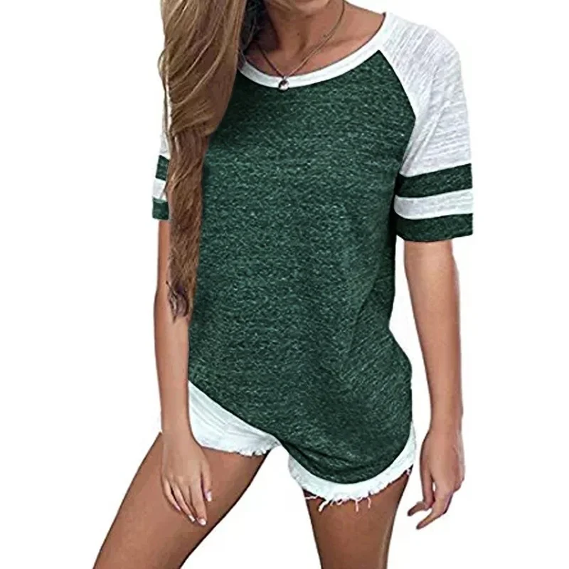 

Women Summer Tops Casual Short Sleeve Round Neck T-Shirts Green Tee for Ladies