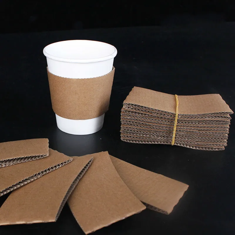 

100 PCS Coffee Cup Sleeves White Brown Disposable Cup Holders Kraft Corrugated Paper Tea Cup Sleeves Anti Scalding Customized