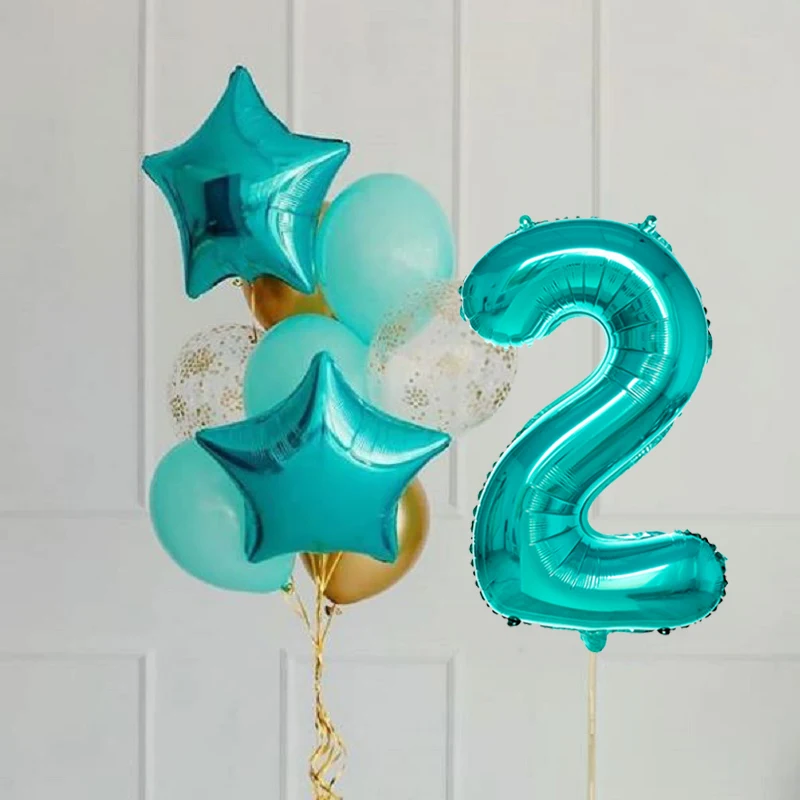 1 комплект 32 дюймов Тиффани синий номер Фольга гелиевые шары Baby Shower цифр Globos 1st 2nd