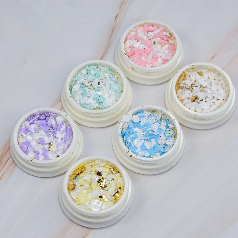 

6Pcs Nail Art Velvet Sequins Ultra-Thin Mica Powder Flakes With Gold Foil Slices For Nail Art Decoration Manicure 3D Tips