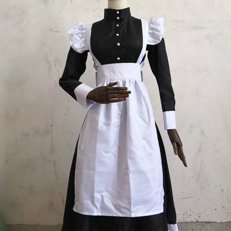 

Milkmaid Dress Classic Black Woman Maid Dress Vintage Oversized Cosplay Dress 2021 Pearl Line Coffee Maid Cos Animation Clothing