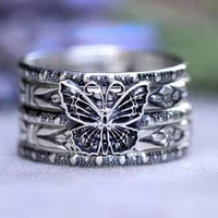 vintage 5 pcsset creative simple carved butterfly rings for women wedding promise birthday party jewelry set
