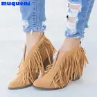 2021 новые женские ботинки с заклепками Детские демисезонные ковбойские ботильоны из искусственной кожи женские ботинки на высокой танкетке с острым носком sna