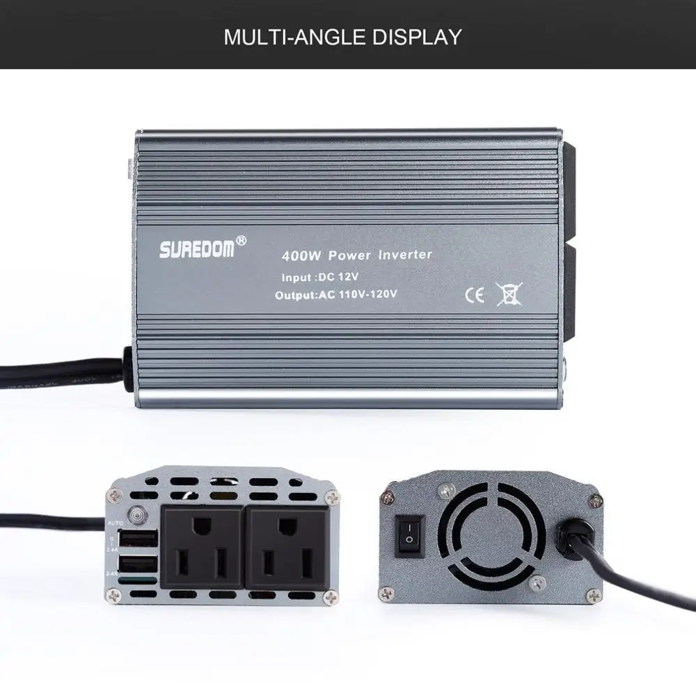 Автомобильный инвертор 400 Вт с 2 розетками и портами USB для зарядки автомобильный