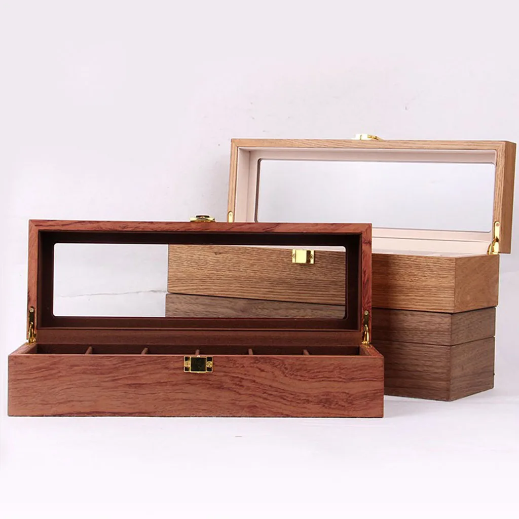 12 Slots Wooden Watch Box Case Organizer Display for Men Women, Wood Box with Clear Glass Top, Vintage Style