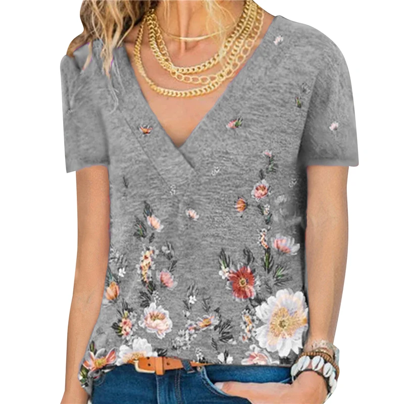

Casual Loose Lady Tees Autumn Winter New Fashion Women's V-neck Breathable Flower Print Long-sleeved T-shirt Women Clothing