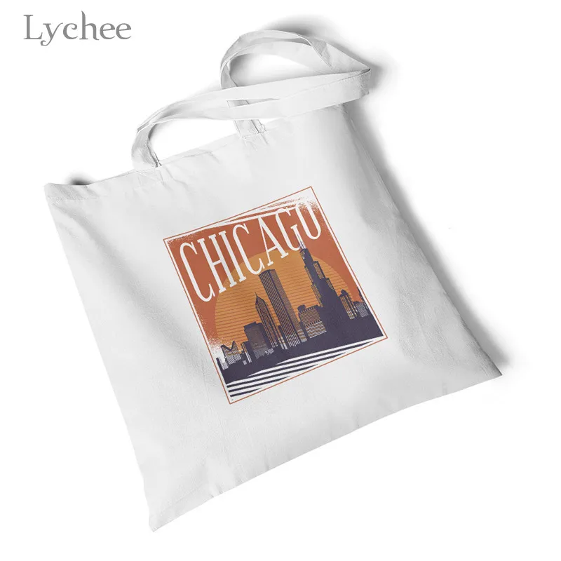 chicago skyline Lychee Harajuku Liverpool Nashville Женская Холщовая Сумка с принтом Большая складная сумка для покупок оригинальная дорожная сумка на плечо - Цвет: chicago skyline