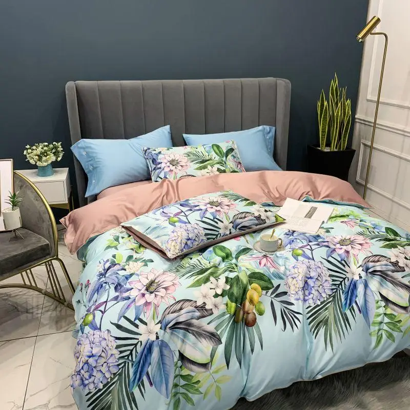

Cotton Bedding Set 60 Pieces of Digital Printing Four-piece Satin Household Duvet Cover Sheet Plant Flower Double Bed Product