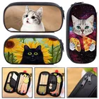 Школьная сумка с милым принтом кошки для девочек и мальчиков, пенал, Холщовая Сумка для ручек, кавайная черная коробка для ручек с кошкой, женская косметичка, сумка для макияжа