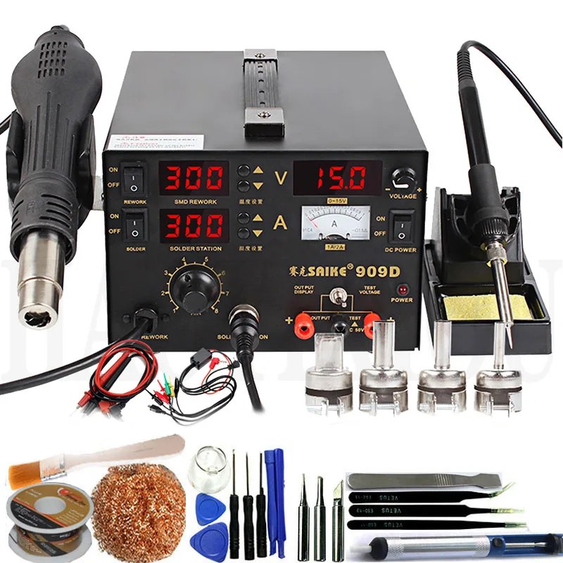 A package Saike 909D Тепловая пушка паяльная станция мощность многофункциональный 3 в 1 постоянная температура паяльник паяльная станция - Цвет: A package
