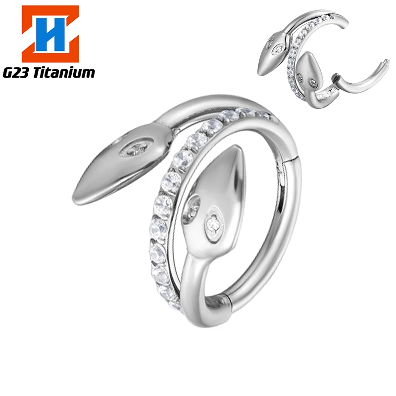 F136 Titanium Piercing Earrings Daith Zircon Two Headed Snake Clicker Open Small Septum Nose Ring Helix Body Piercing Jewelry