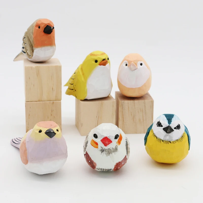 

Nordic Style Wooden Bird Kawaii Room Decor Carved Ornaments for Home Figurines for Interior Miniatures Yard Garden Decor Desk