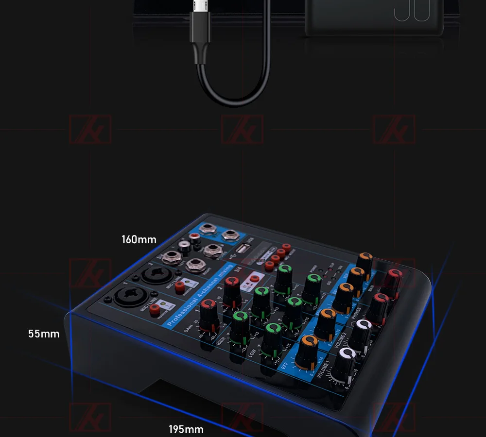 LEORY Mini 4 канальный караоке микшер Профессиональная студия аудио DJ микшерный пульт усилитель цифровой микрофон микшер