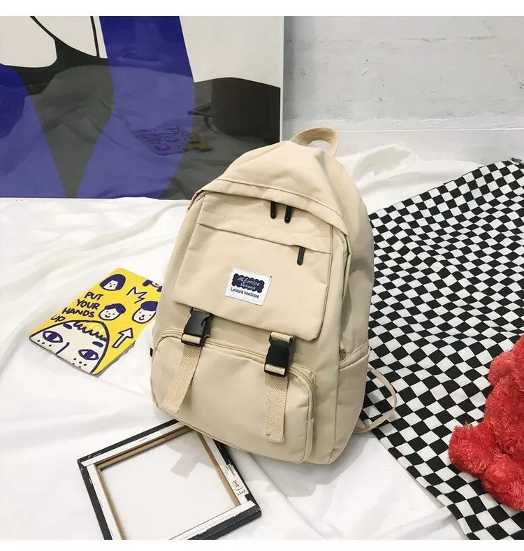 

College style simple solid color boy and girl student schoolbag multi-function multi-pocket design backpack