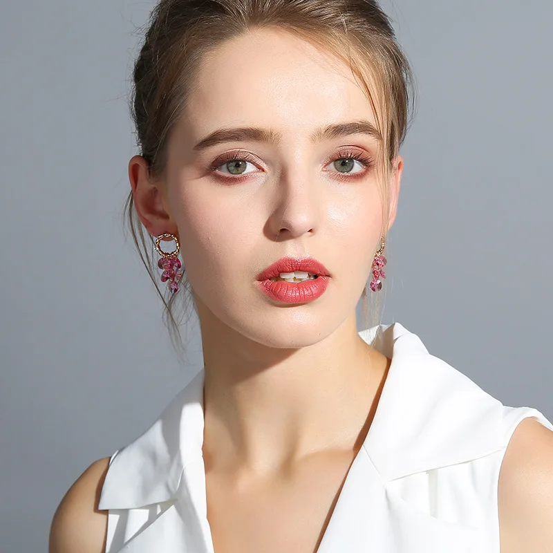 Серьги кольца женские гипоаллергенные с кристаллами|Серьги-подвески| |