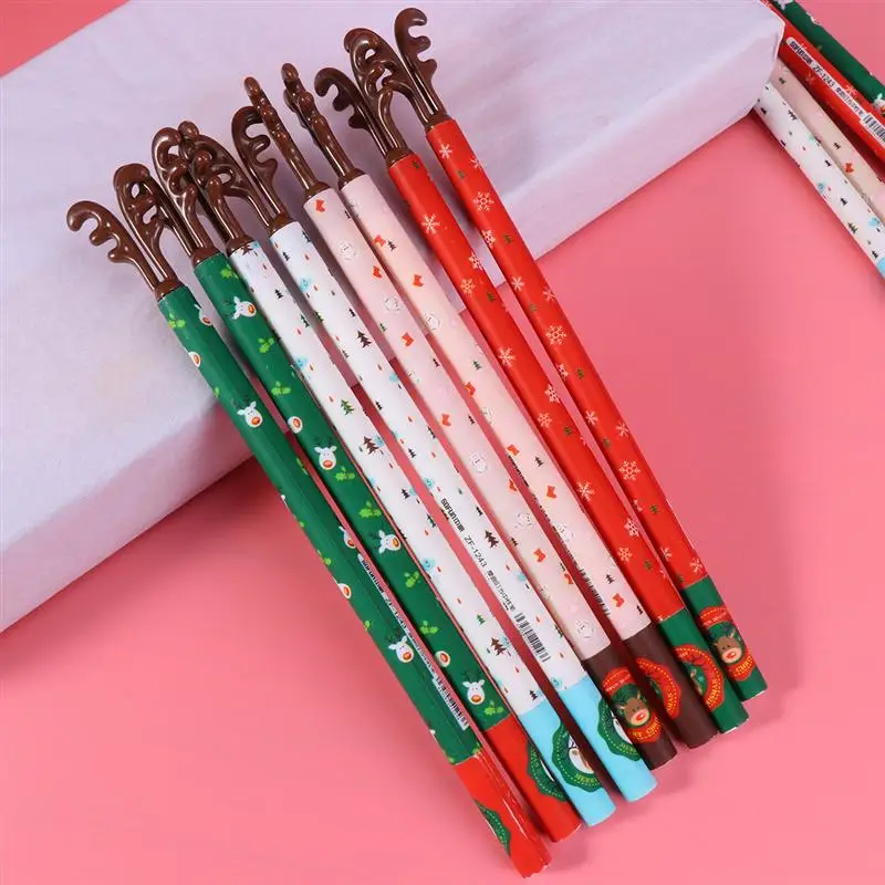 

12pcs Elk Horn Christmas Gel Pens Cartoon Writing Pen Poratble Stationery Xmas Gift Pen for Home Office School (One Set 12pcs)
