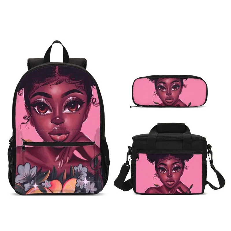 Women Backpack Colorful Art African America Girls School Bags Set With Food Bag For Teen Children Book Satchel Mochila | Багаж и сумки