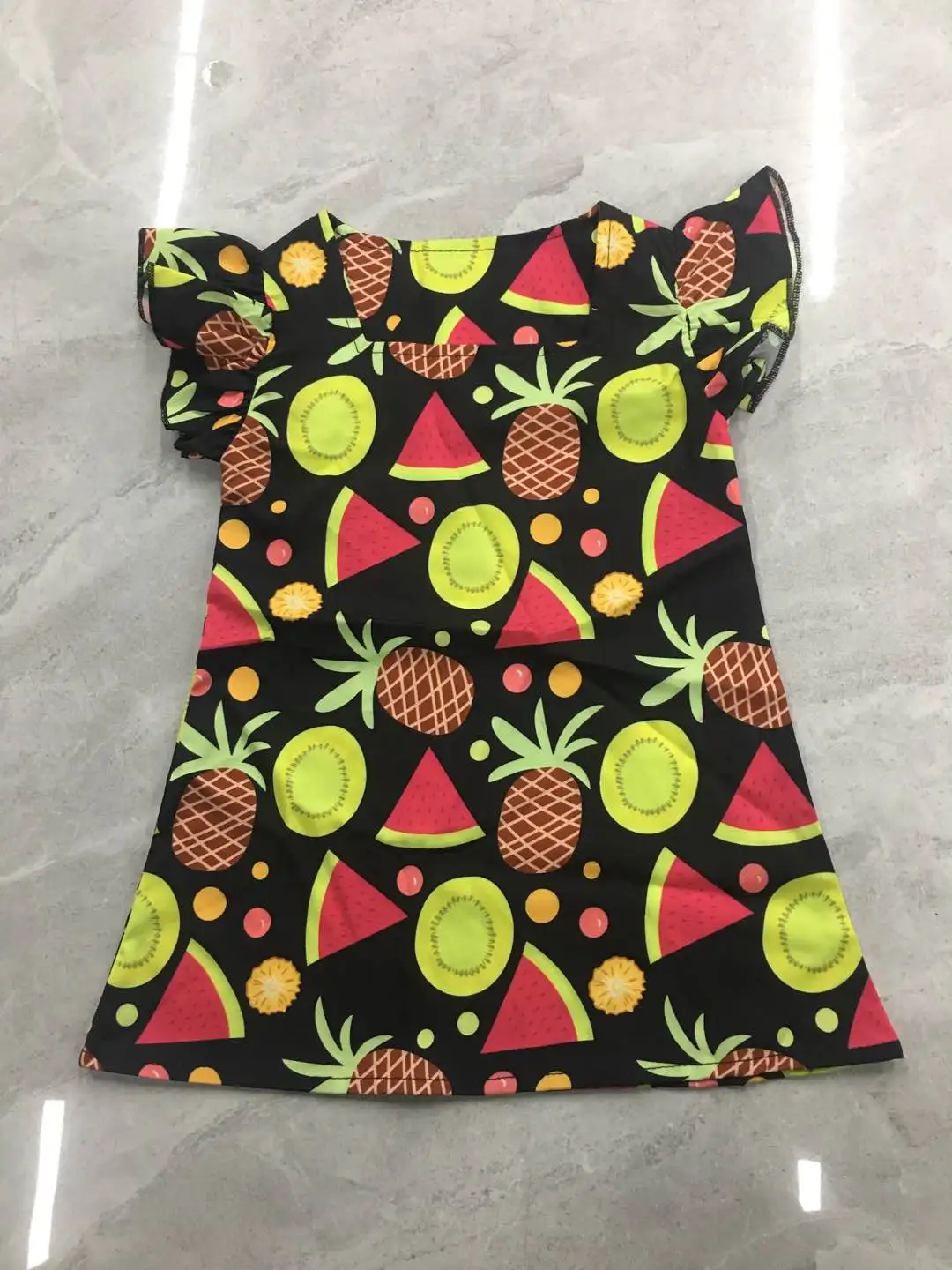 

Платье для девочки, платье с принтом фруктов, рукавами-фонариками и квадратным вырезом для фотосъемки на день рождения