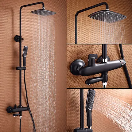 Смеситель для душа с большим тропическим душем золотистый душевой набор и черный