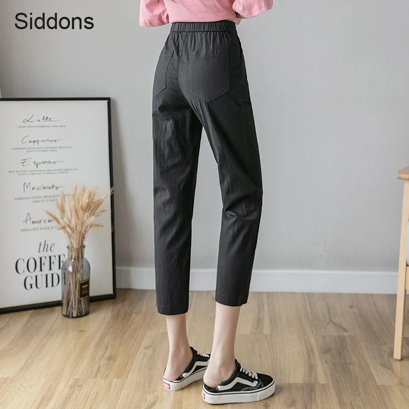 

Mid Waist Casual Pants Women Straight Loose Women's Korean Slim Harem pants Plus Size Nine Pants Fashion Overalls Zipper Buttons